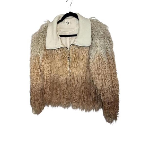 VOLCOM Stone Row Furrankie Shag Faux Fur Pink Ombre Jacket Sz L Western Festival - Picture 2 of 6